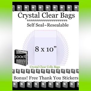 8x10”~100ct Clear Self Seal Poly Bags 📚🆕📚W/Free 100ct Thank You Stickers